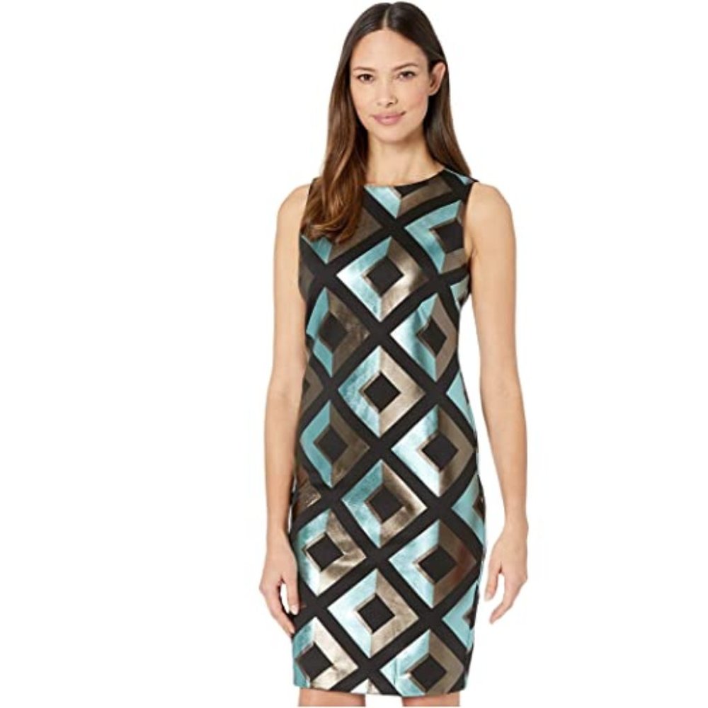 NWT ECI Retro Diamond Print geo dress, 4